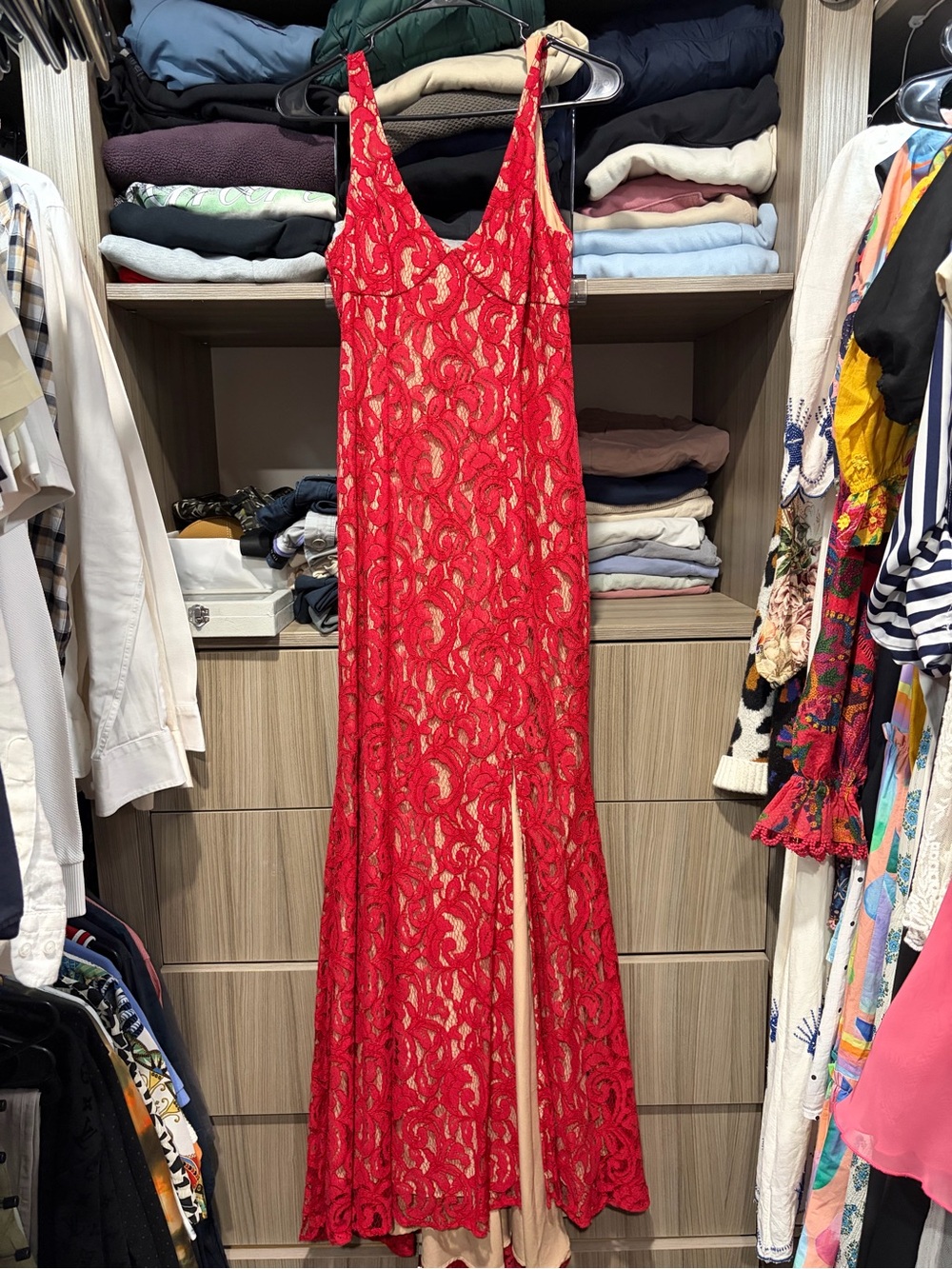 BCBGeneration Red Lace Evening Gown — Elegant Sleeveless Dress